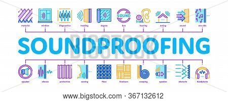 Soundproofing Building Material Minimal Infographic Web Banner Vector. Collection Of Soundproofing W