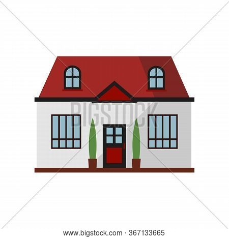White Townhouse With Red Roof Illustration. Home, Design, Architecture. Building Concept. Illustrati