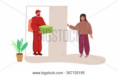 Home Delivery Food. Food Or Takeaway Products. The Delivery Man Brought An Order To The House. Carto
