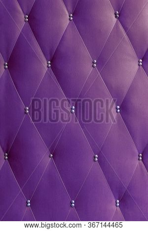 Soviet Soft Purple Dermantine Front Door With A Banner Of Fishing Line And Nails - Full Frame Backgr