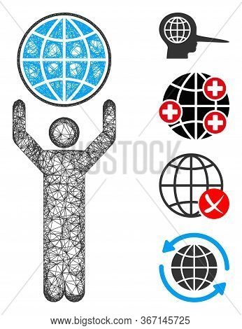 Mesh Globalist Web Icon Vector Illustration. Carcass Model Is Based On Globalist Flat Icon. Mesh For