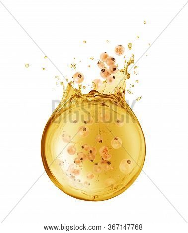 Currants Are Sinking In Splashes Of Juice, Isolated On White Background