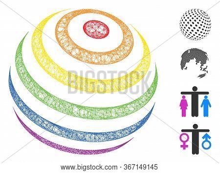 Mesh Lgbt Color Stripes Abstract Sphere Web Symbol Vector Illustration. Carcass Model Is Based On Lg