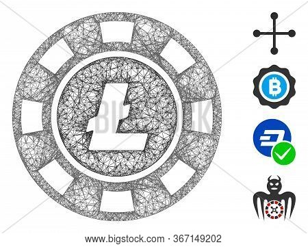 Mesh Litecoin Casino Chip Web Icon Vector Illustration. Abstraction Is Based On Litecoin Casino Chip