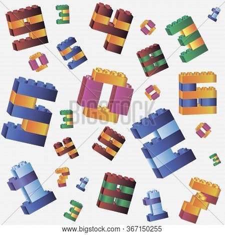 Plastic Building Blocks Isolated On A White Background. Numbers. Seamless Background Of Colored Plas