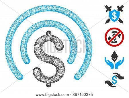 Mesh Money Sphere Web Symbol Vector Illustration. Carcass Model Is Created From Money Sphere Flat Ic