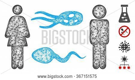 Mesh People Exchange Microbes Web Icon Vector Illustration. Carcass Model Is Based On People Exchang