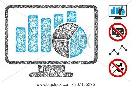 Mesh Statistics Monitoring Web 2d Vector Illustration. Model Is Based On Statistics Monitoring Flat 