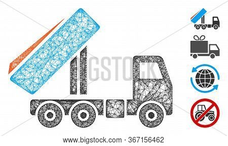 Mesh Unloading Tipper Web 2d Vector Illustration. Carcass Model Is Based On Unloading Tipper Flat Ic
