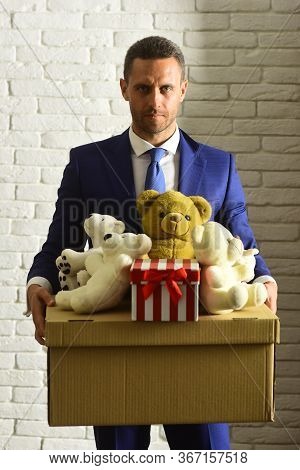 Businessman Wears Smart Suit And Tie. Philantropy And Business Concept.