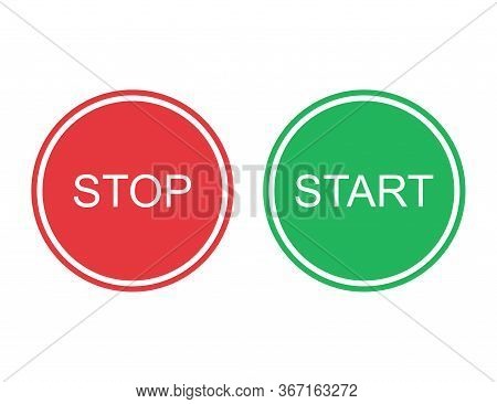 Start And Stop Buttons In Red And Green Colors. Round Power Off And On Circle. Isolated Control Shap