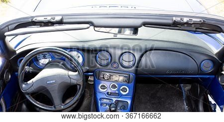Bordeaux , Aquitaine / France - 04 26 2020 : Fiat Barchetta Interior Of Convertible Car Blue Sport R