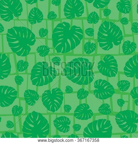 Cheese Plant Exotic Tropical Monstera House Plant Leaves. Vector Repeat Pattern. Great For Apparel, 
