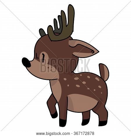 Cute Forest Deer Animal Vector Illustration. Buck Deer With Antlers. Childlish Hand Drawn Doodle Sty