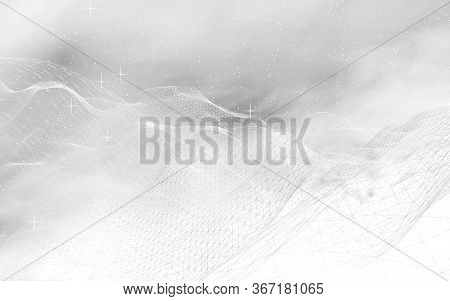 White Abstract Background. Hi Tech Network. Cyberspace Grid. Outer Space. Starry Outer Space Texture