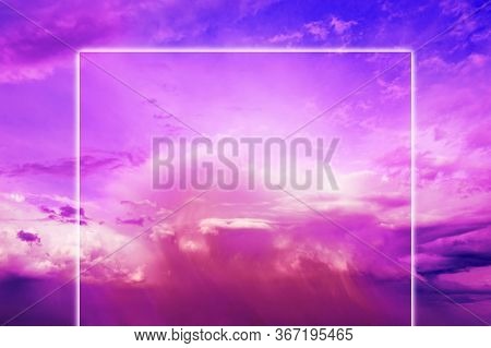 Aesthetic Modern Art Collage With Clouds Sky In Style Of The 80-90s. Real Natural Sky Composition In