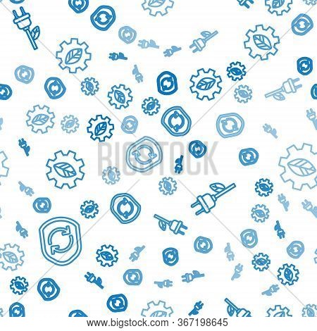 Set Line Recycle Symbol Inside Shield, Electric Saving Plug In Leaf And Leaf Plant In Gear Machine O