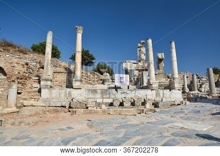 Ephesus, Turkey - August 16, 2017: The Ruins Of The Ancient City Of Ephesus In Turkey. Memmius Monum