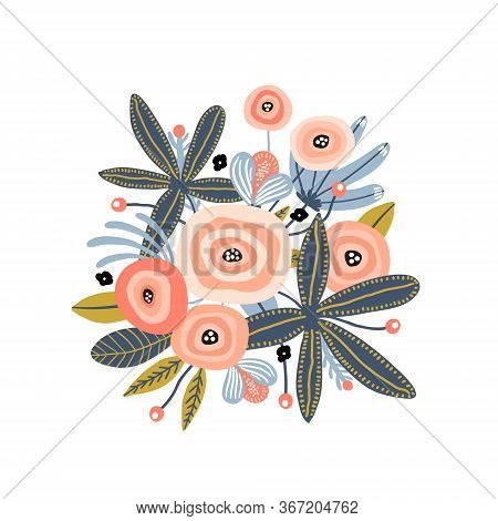 Foral Composition Isolated On White. Vector Illustration