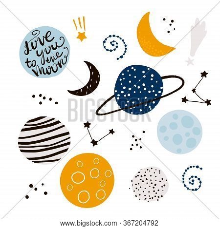 Cosmic Design Elements. Childish Creative Vector Illustration With Space Objects