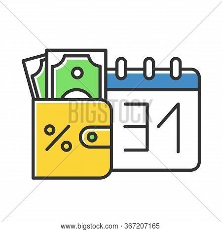 Credit Money Color Icon. Payday Loan. Currency In Wallet. Tracking Increseasing Percentage Rate Inco