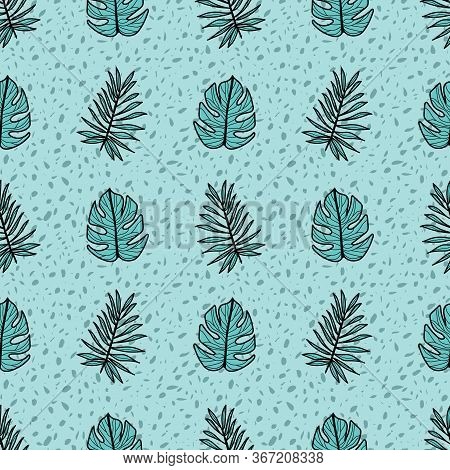 Cheese Plant And Palm Exotic Tropical Monstera House Plant Leaves. Vector Repeat Pattern. Great For 