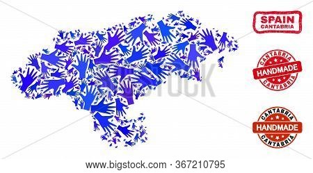 Vector Handmade Collage Of Cantabria Province Map And Rubber Watermarks. Mosaic Cantabria Province M