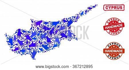 Vector Handmade Combination Of Cyprus Map And Grunge Stamp Seals. Mosaic Cyprus Map Is Organized Wit