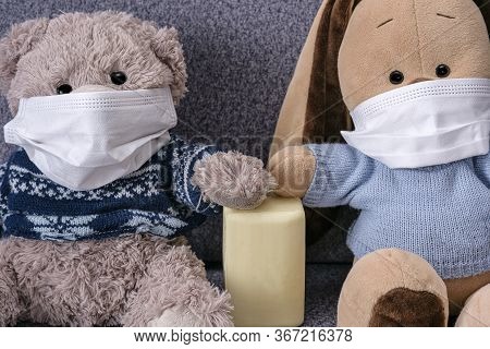 Means Of Protection Against The Virus Soap And Mask. Wash Hands With Soap After Talking To Each Othe