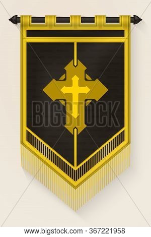 Medieval Vertical Banner With Christian Cross. Wall Hangings Flag. Pennant  For Game With Easy Repla
