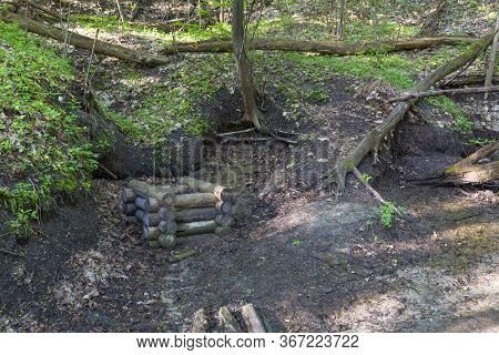 Landscape With Wooden Well, Water Spring, In Deciduous Forest, At Summer. Forest Tract. Kotovo. Surr