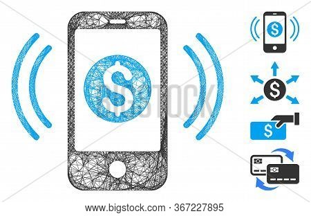 Mesh Payment Phone Ring Web Icon Vector Illustration. Model Is Created From Payment Phone Ring Flat 