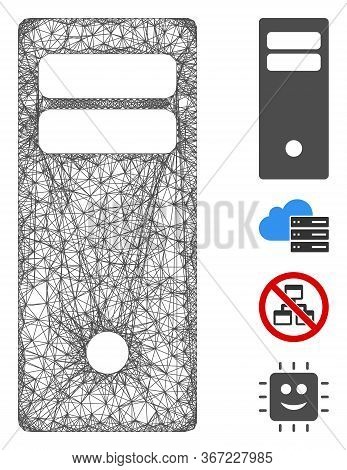 Mesh Computer Mainframe Web Icon Vector Illustration. Model Is Created From Computer Mainframe Flat 