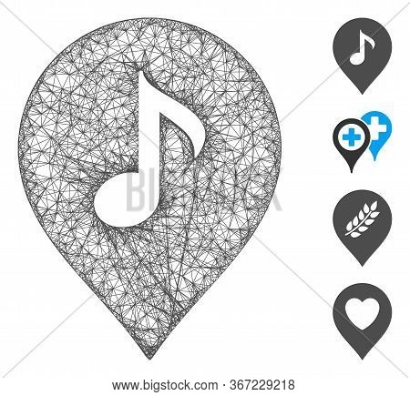 Mesh Music Marker Web 2d Vector Illustration. Carcass Model Is Based On Music Marker Flat Icon. Mesh