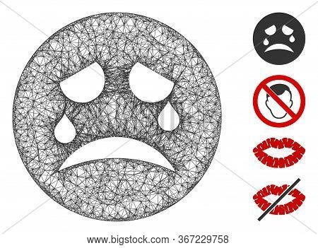 Mesh Tiers Smiley Web Icon Vector Illustration. Carcass Model Is Based On Tiers Smiley Flat Icon. Ne