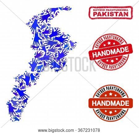 Vector Handmade Composition Of Khyber Pakhtunkhwa Province Map And Unclean Seals. Mosaic Khyber Pakh