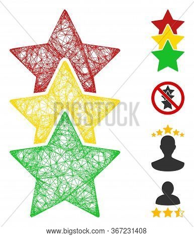 Mesh Rating Stars Web Icon Vector Illustration. Carcass Model Is Based On Rating Stars Flat Icon. Ne