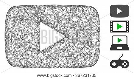 Mesh Play Video Web Icon Vector Illustration. Abstraction Is Based On Play Video Flat Icon. Network 