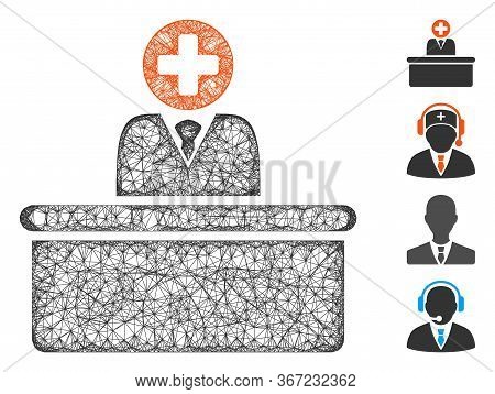 Mesh Medical Bureaucrat Web Icon Vector Illustration. Model Is Based On Medical Bureaucrat Flat Icon