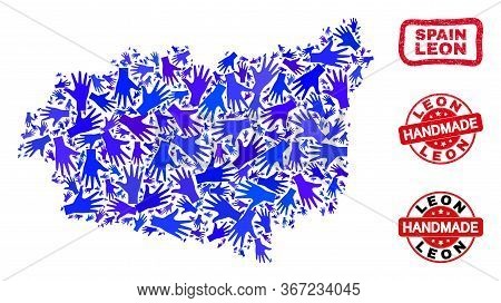 Vector Handmade Composition Of Leon Province Map And Unclean Stamp Seals. Mosaic Leon Province Map I