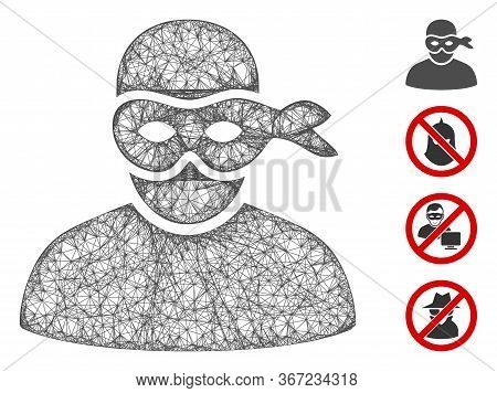 Mesh Anonimious Thief Web Icon Vector Illustration. Carcass Model Is Based On Anonimious Thief Flat 