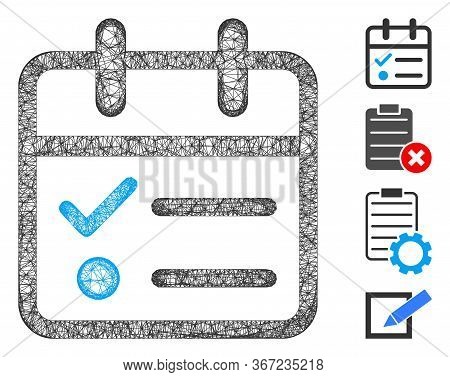 Mesh Day Tasklist Web Icon Vector Illustration. Model Is Based On Day Tasklist Flat Icon. Network Fo