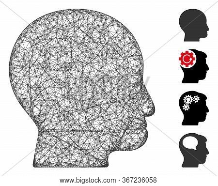 Mesh Bald Head Web Icon Vector Illustration. Model Is Based On Bald Head Flat Icon. Network Forms Ab