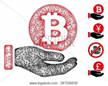 Mesh Bitcoin Coin Payment Hand Web 2d Vector Illustration. Abstraction Is Based On Bitcoin Coin Paym