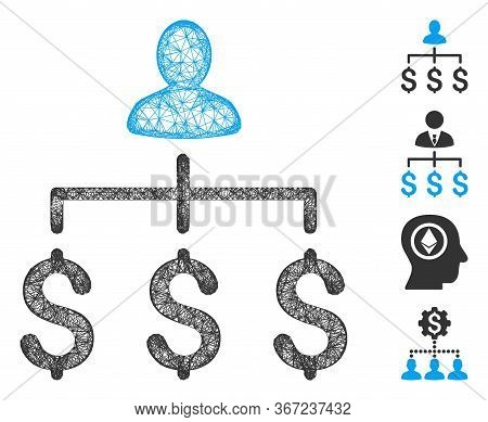 Mesh Money Collector Web Icon Vector Illustration. Carcass Model Is Based On Money Collector Flat Ic