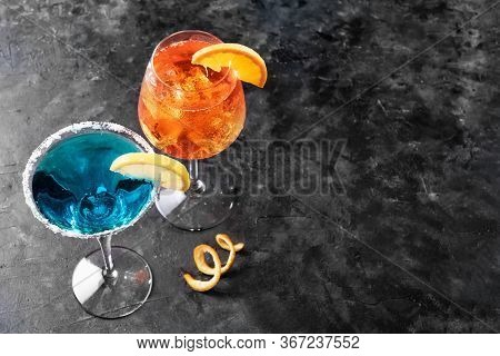 Refreshing Summer Drink Blue Lagoon Cocktail And Aperol Spritz