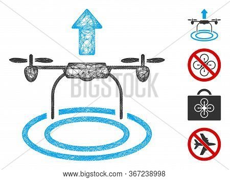 Mesh Start Drone Web Icon Vector Illustration. Abstraction Is Based On Start Drone Flat Icon. Networ