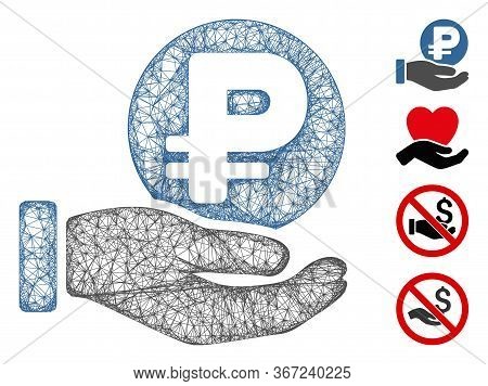 Mesh Rouble Coin Payment Hand Web Icon Vector Illustration. Model Is Based On Rouble Coin Payment Ha
