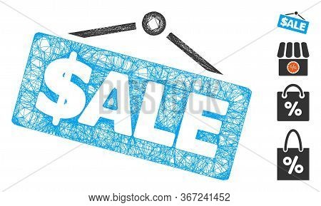 Mesh Sale Signboard Web Icon Vector Illustration. Model Is Based On Sale Signboard Flat Icon. Networ