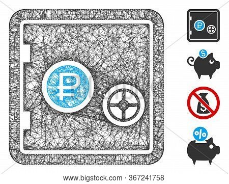 Mesh Rouble Bank Safe Web Icon Vector Illustration. Model Is Based On Rouble Bank Safe Flat Icon. Ne